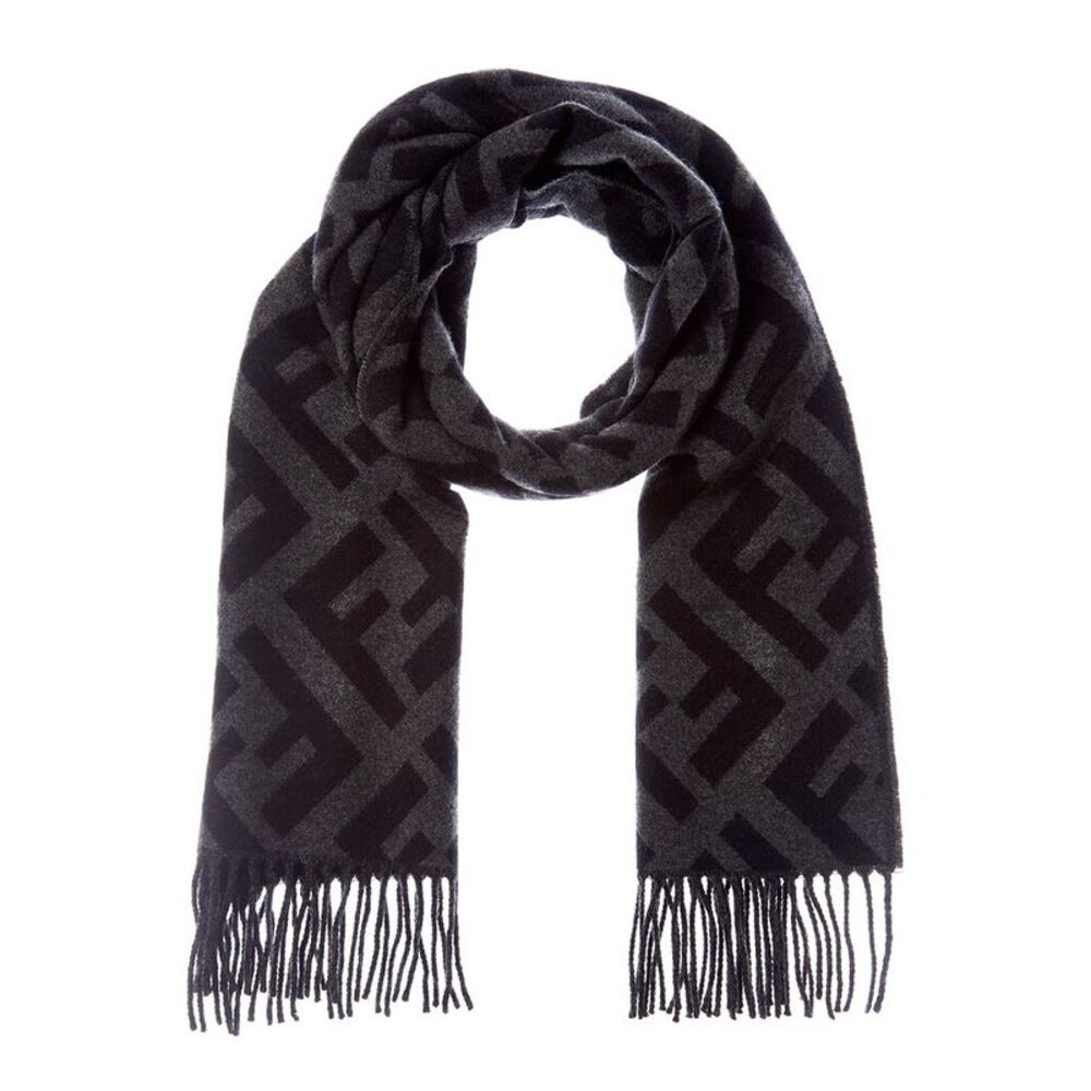 Fendi Ff Logo Cashmere Scarf, Grey